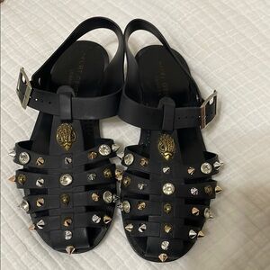 Black Studded Sandals with Silver and Gold Accents